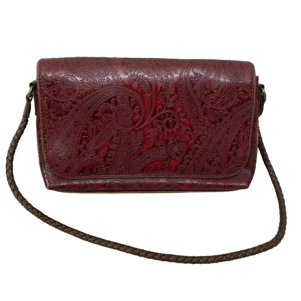 Relic Fossil Burgundy Paisley Purse Embossed Vegan Leather Shoulder Handbag